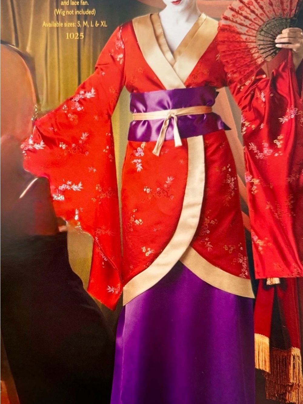 Red Floral Kimono Costume with Purple Satin Skirt